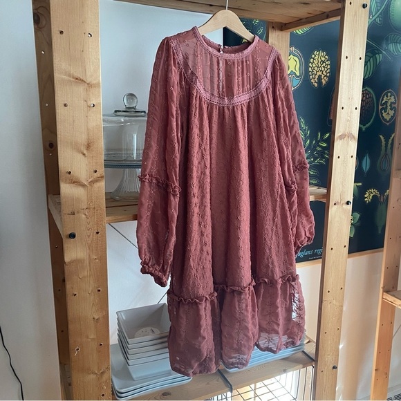 Zara Girls Dusty Pink Eyelet Embroidered Cottagecore Dress - Picture 5 of 14